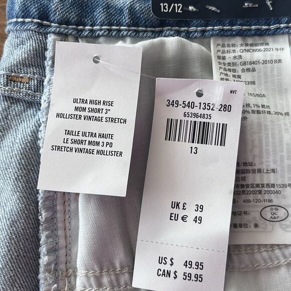 Hollister Ultra High Rise Mom Short 3 inch Light Wash Crossover Size 13/12 NWT - Picture 10 of 15